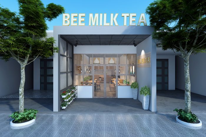 Thiết kế mặt tiền quán trà sữa bee milk tea