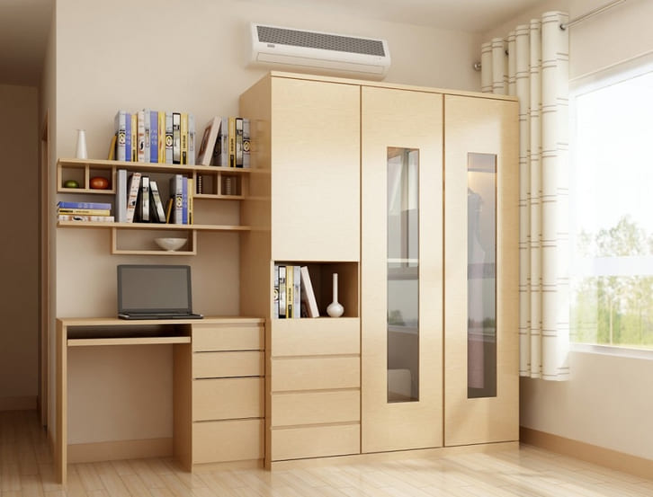 25+ Mẫu tủ quần áo hiện đại đẹp, sang trọng, đa dạng thiết kế 7 tu quan ao ket hop ban lam viec
